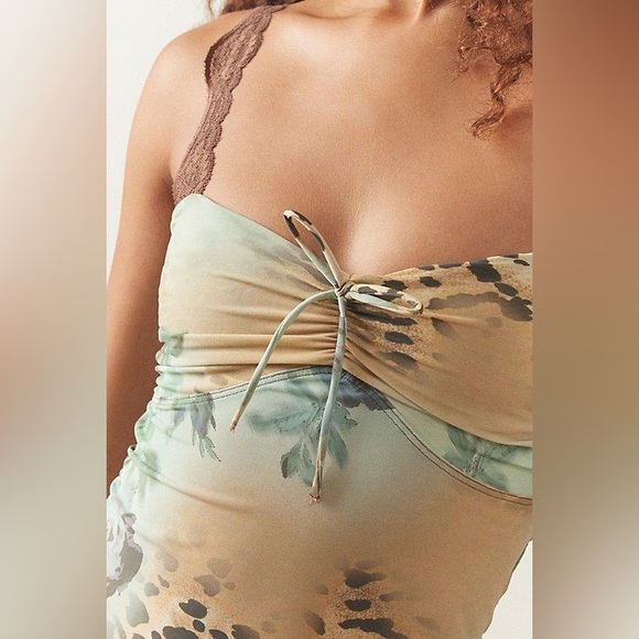 UO Out From Under Mon Amor Lace-Strap Mesh Slip- Y2K Cut Out Mini Dress - Picture 5 of 6